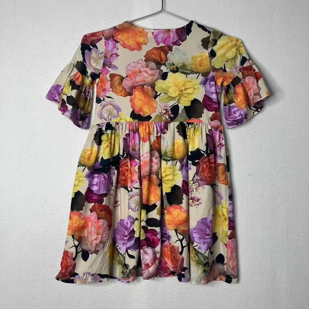 Molo Organic Cotton Floral Dress 7/8 Girls Chastity Rose